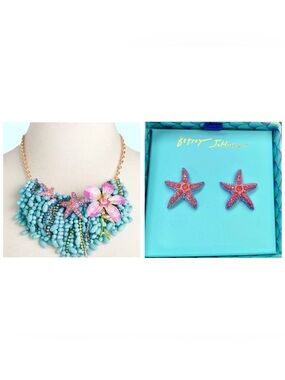 BETSEY JOHNSON SET Mermaid Jewels Sea Life Beaded Necklace & Earrings NEW NWT